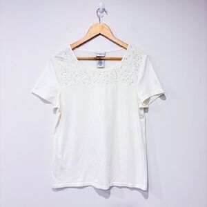 JACLYN SMITH Cream t-shirt with lace and sequins